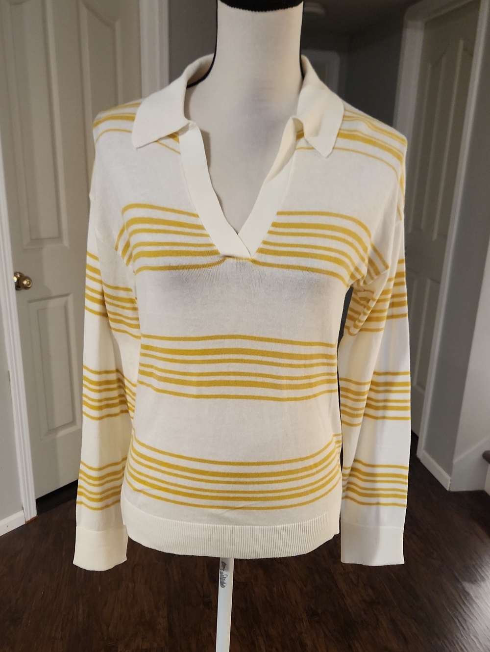 NWT Hem & Thread Yellow Striped Collard Long Sleeve